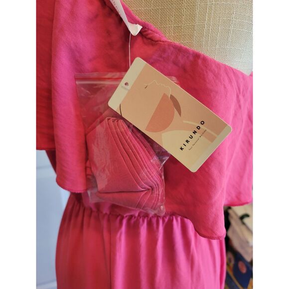 Kirundo Pink Maxi Dress Ruffle One Shoulder High Waist Split Small NWT - Picture 9 of 16